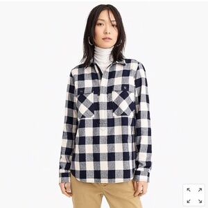 NEW J.Crew cotton-wool buffalo lumberjack navy plaid shirt jacket Large